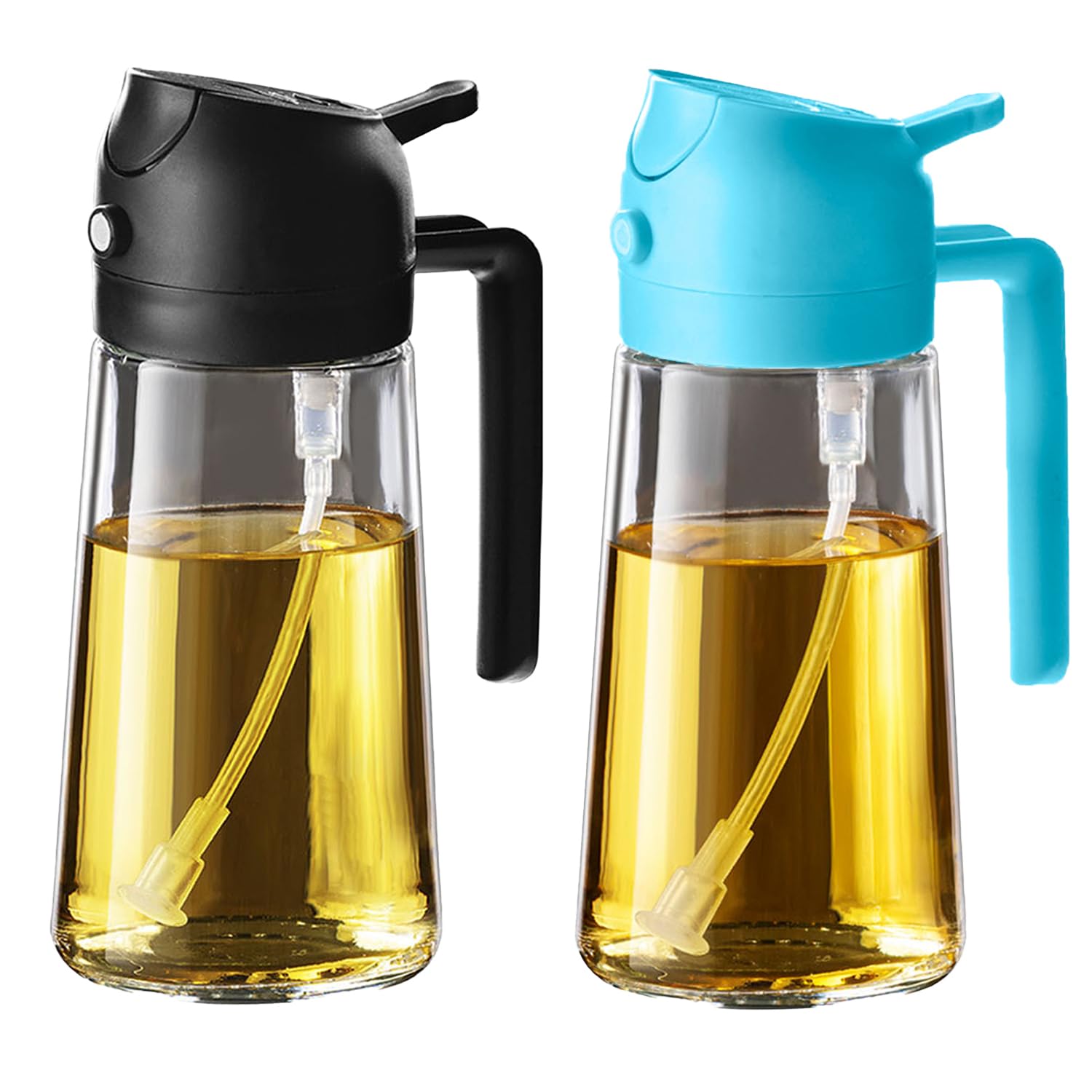 TrendPlain 16oz/470ml Glass Olive Oil Sprayer for Cooking - 2 in 1 Olive Oil Dispenser for Kitchen Gadgets, Air Fryer, Salad, and BBQ - Black